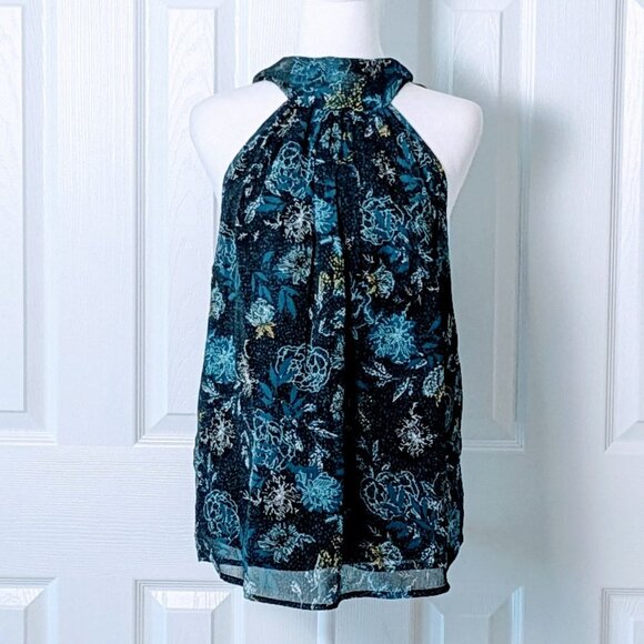 BISHOP & YOUNG Women's Tie Neck Sleeveless Blouse Top  Size L  Jasmine Print NWT - Picture 1 of 5